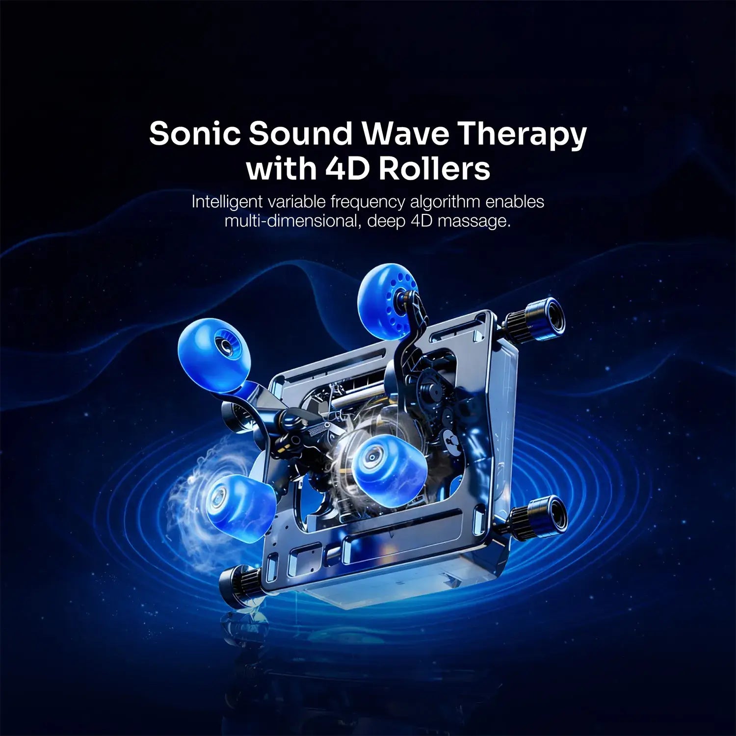 Sonic sound wave therapy device with 4D rollers on a dark background