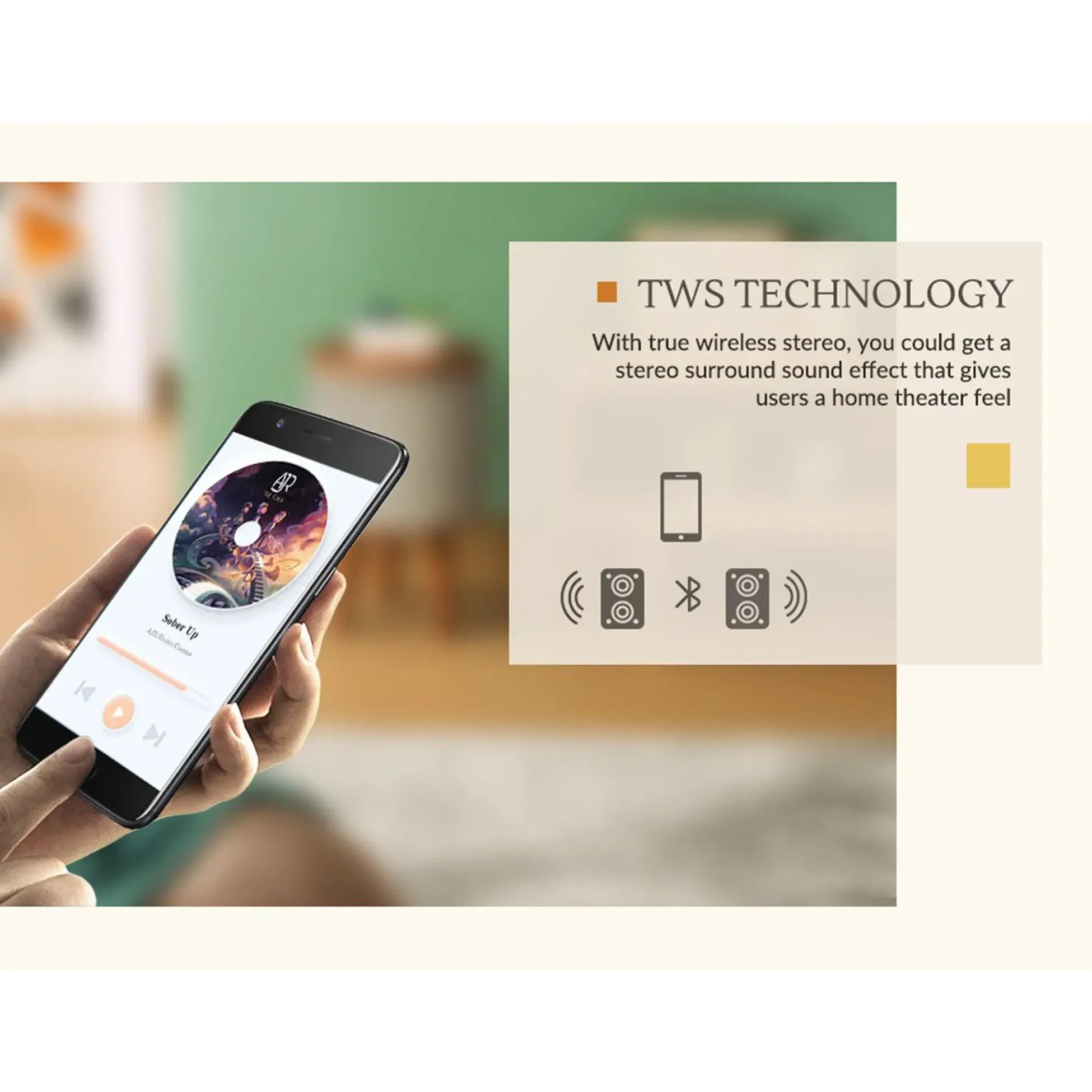 Nourest 3-in-1 Wireless Charging Side Table with Bluetooth Speaker