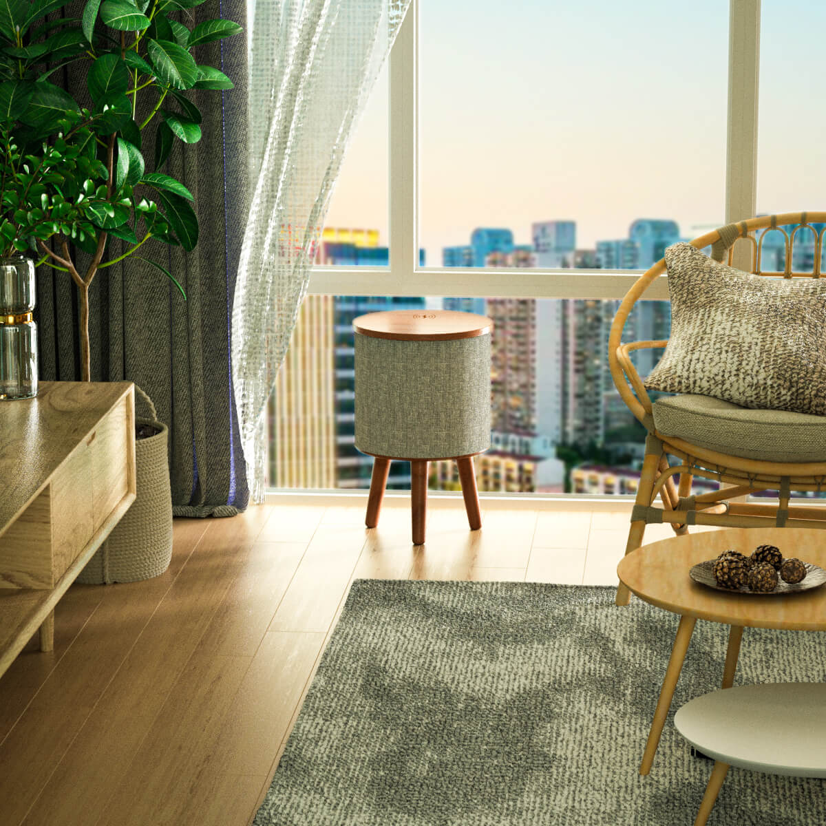 Nourest 3-in-1 Wireless Charging Side Table with Bluetooth Speaker