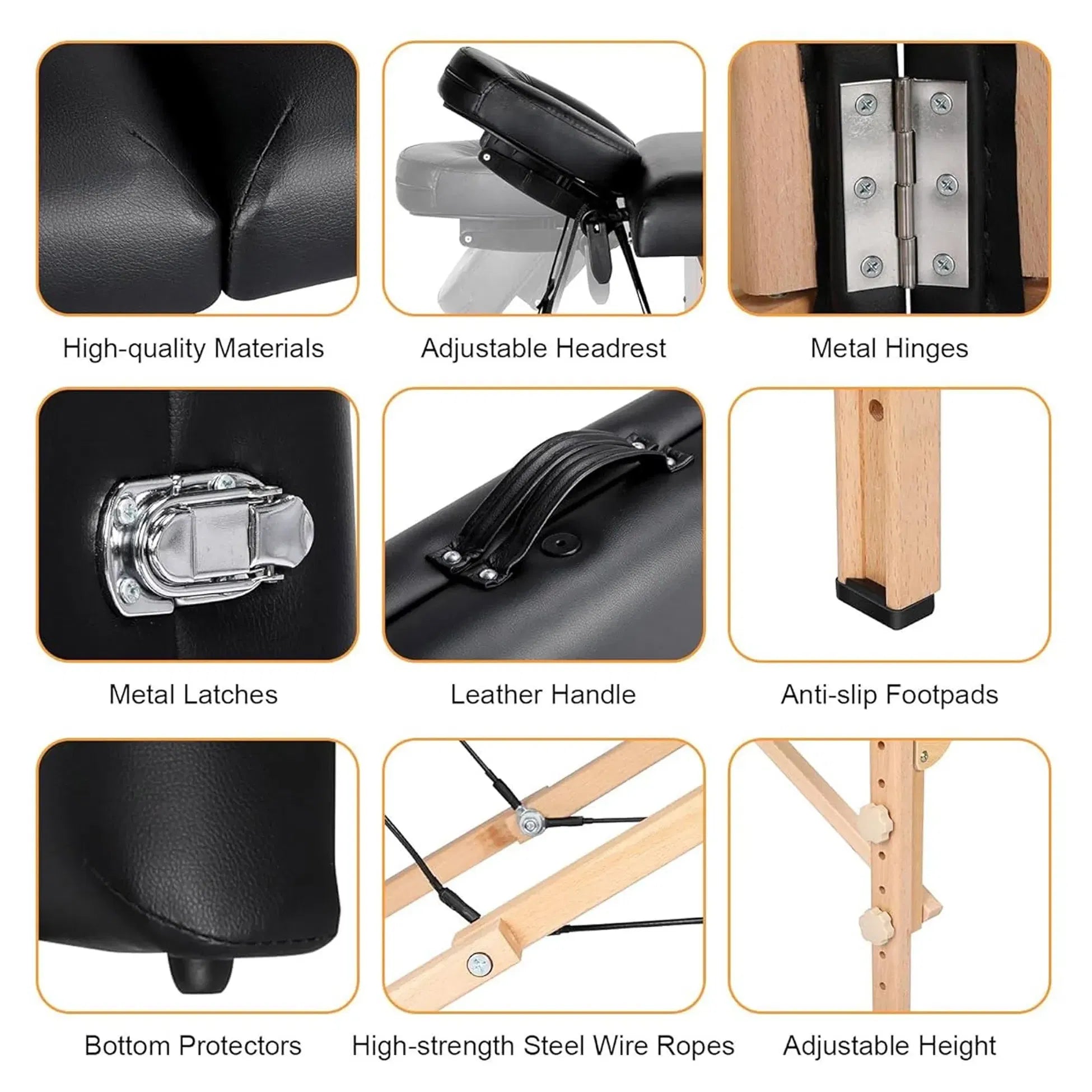 Portable Massage Table with Adjustable Folding Bed and Headrest