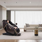 Stellar Massage Chair in a modern living room with a relaxed woman enjoying a luxurious AI massage.