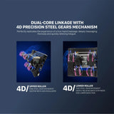 Dual-core linkage with 4D precision steel gears for soothing neck and deep back relief in AI massage chair with full body stretching.