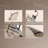 Nourest Titan AI massage chair with full body stretching features side panel, phone stand, quick massage, and Bluetooth speaker.