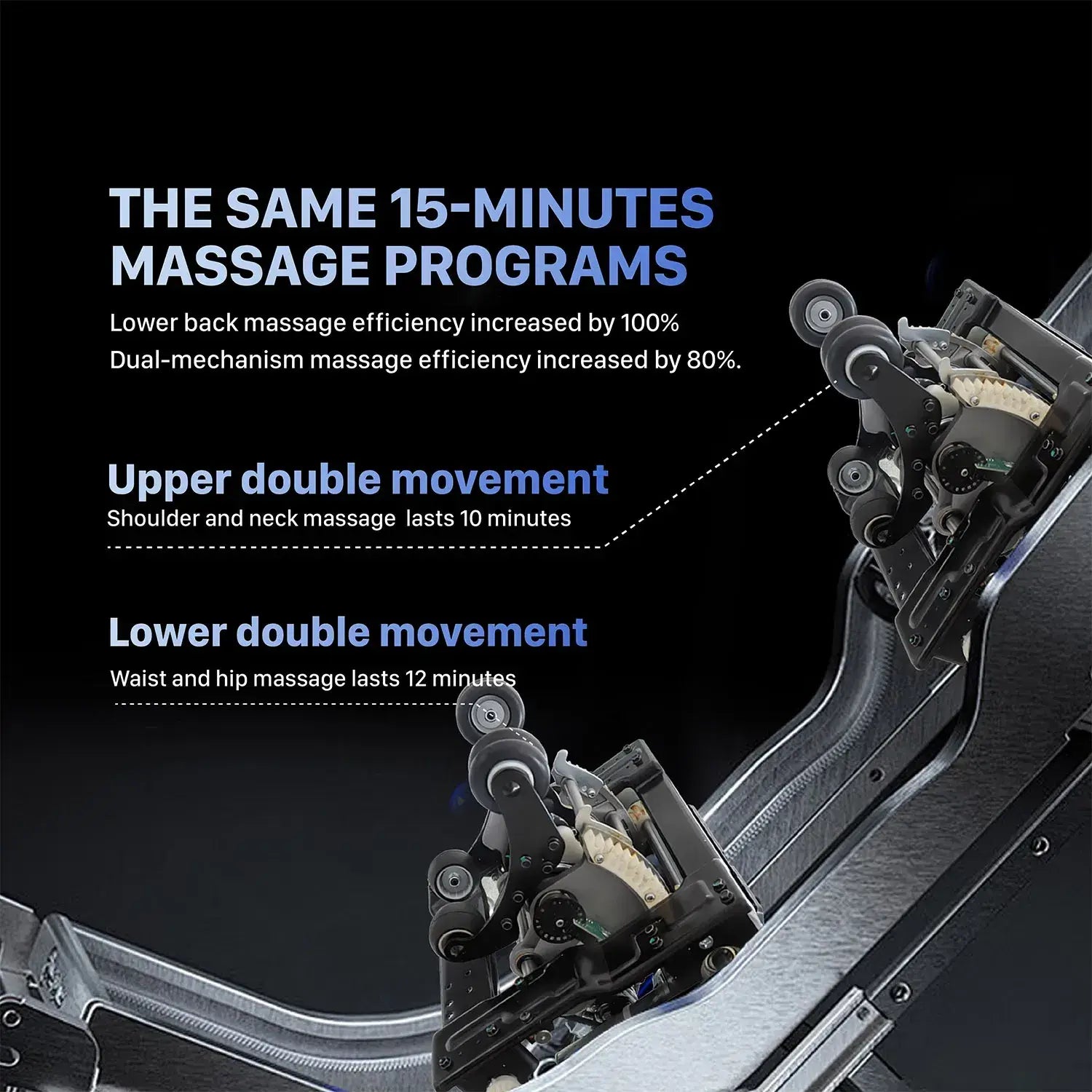 AI massage chair with full body stretching features dual-mechanism efficiency for effective 15-minute programs.