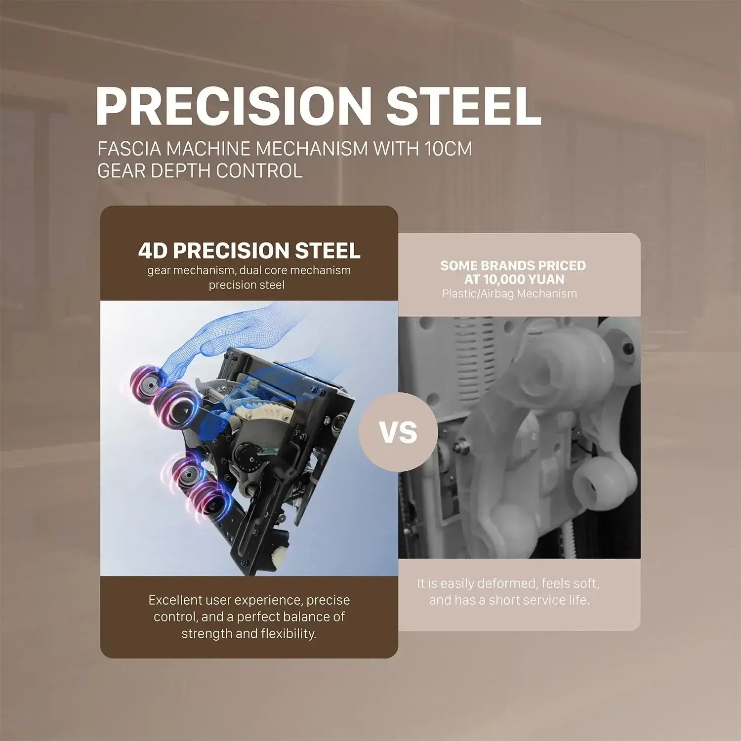 4D precision steel gear mechanism for AI massage chair with full body stretching, showcasing superior design and performance.