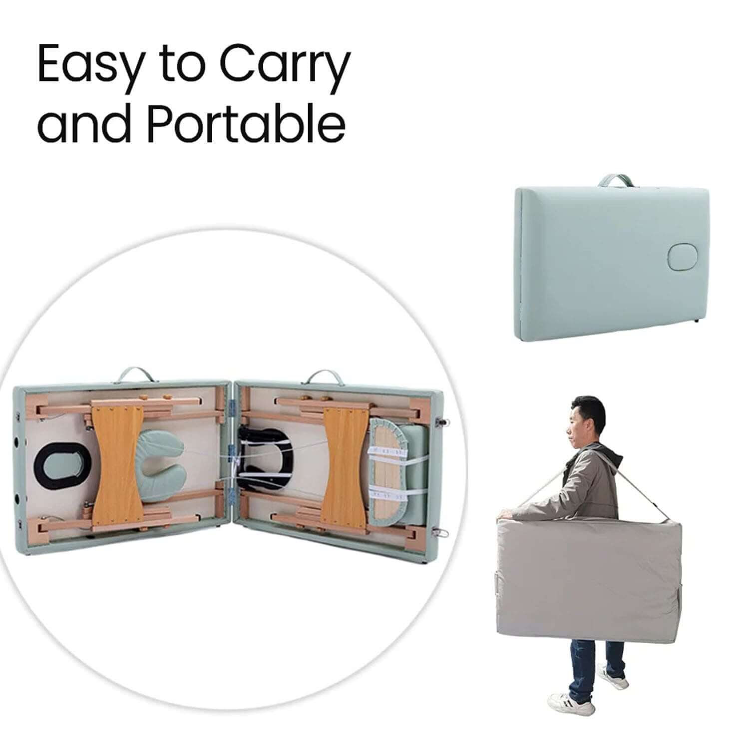 Nourest portable foldable massage bed is easy to carry and transport, shown folded for convenience.