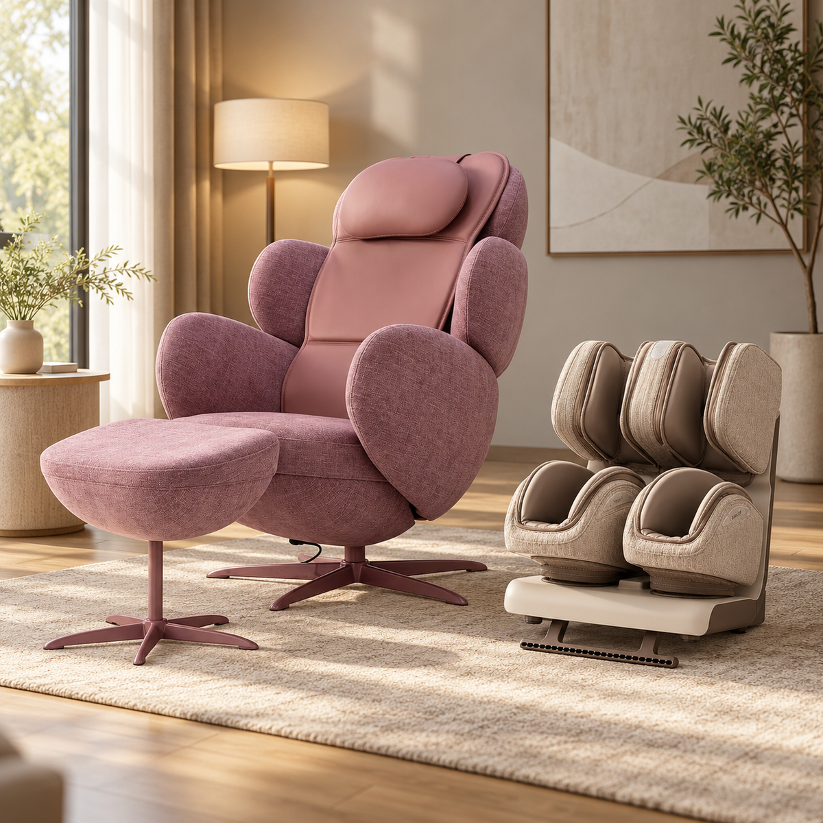 Nourest Orion Pro Pink Massage Chair and Zenso Massager Combo
