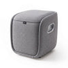 A square-shaped gray fabric storage cube with rounded corners, featuring a small side handle cutout and a small black brand tag that reads 'bobo'.