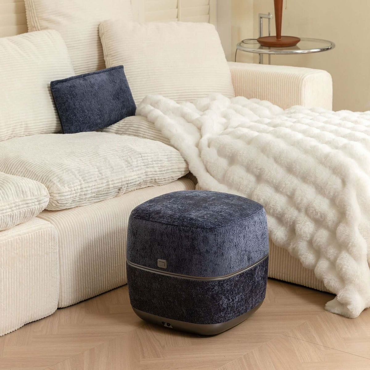 Nourest F1 foot massager in Blue — lifestyle shot showing foot placement