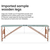 Imported wooden legs of a portable foldable massage bed, showcasing durable and natural texture.